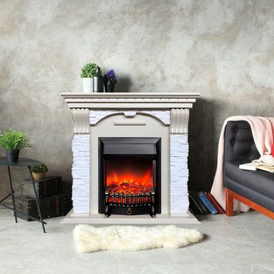 Электрокамин Дублин SL камень белый с очагом Fobos