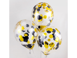 Шар с конфетти "Монетки" (золото/черный)