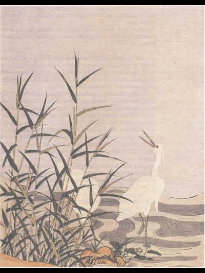 Картина обогреватель, репродукция японской живописи цапля