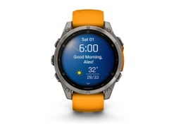 Умные часы Garmin Fenix 8 - 47 мм, AMOLED Sapphire, Titanium, светло-серый, оранжевый силиконовый ремешок (010-02904-11)