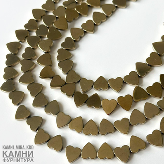 "Гематит" геметин сердечки горизонтальные и продольные, цвет в ассортименте, цена за нить 19 см