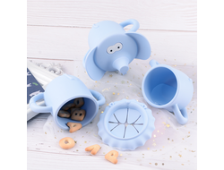 Поильник детский и снэк-стакан 3 в 1 из пищевого силикона Голубой