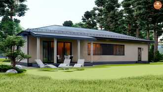 Одноэтажный дом из газобетона с гаражом - 166 м2