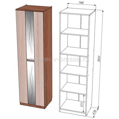 Схема бельевого пенала "Пальмира" с габаритами