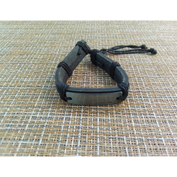 Браслет фенечка кожаный с овальной пластиной для гравировки с шнуровой фиксацией 5,5x40 мм