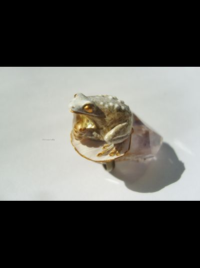 "Солнечная лягушка", фэнтезийное кольцо с кварцем