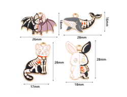 ПОДВЕСКА С ЭМАЛЬЮ "МУЛЬТЯШНЫЙ КРОЛИК/СКЕЛЕТ" - 28x18x1.5 мм - БЛЕДНОЕ ЗОЛОТО+ЦВЕТНАЯ ЭМАЛЬ