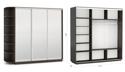 Шкаф-купе Тетрис с зеркалами,  разный размер, венге