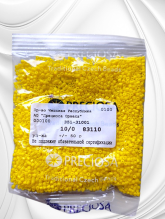 Бисер чешский preciosa рубка 10/0, желтая непрозрачная (83110), 50 грамм