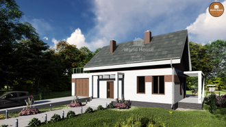 Проект дома с мансардой, открытой террасой и гаражом №107.