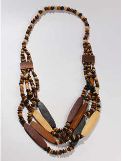 Колье из дерева "Ярусы овалы, шарики, пятачки" коричневое