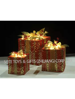 Набор декоративных подарков с подсветкой (КРАСНЫЙ) 23*25*25 см  1 набор