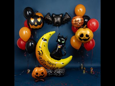 Шар 3D (49''/124 см) Фигура на подставке, Кошка на луне