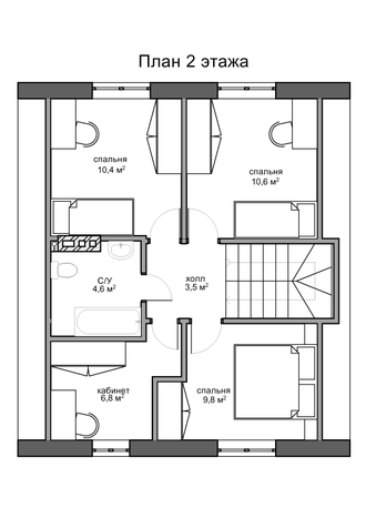 Двухэтажный дом с четырьмя спальнями 140м² (S6)