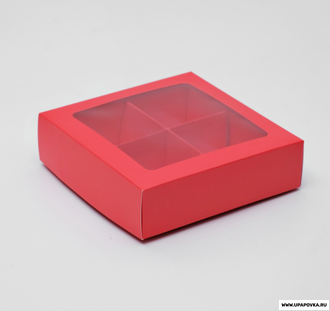 Коробка для конфет 4 шт, красная, 12,5 х 12,5 х 3,5 см