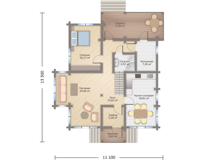 Дом из клееного бруса в два полных этажа ПБ-07, 195 м2