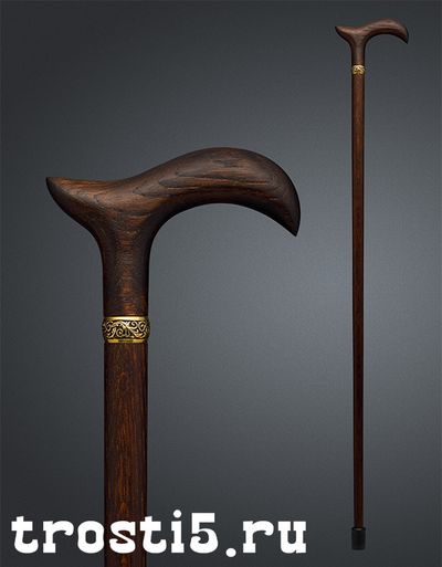 благородная трость из древесины коричневого цвета с ручкой в виде волны