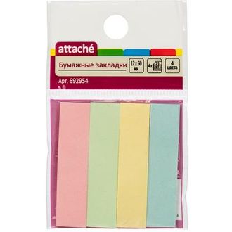 Клейкие закладки Attache бумажные 4 цвета по 25 листов 12х50 мм