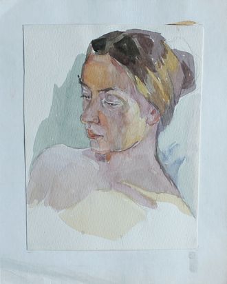 "Портрет девушки" бумага акварель Тимкина Т.Е. 1980-е годы