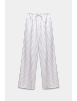 Брюки на кулиске изо льна в полоску (белый в полоску)