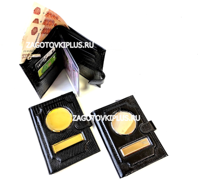 Обложка - портмоне 3в1 на молнии с застёжкой из натуральной кожи "змея" в комплекте с линзами (золотистые вставки)