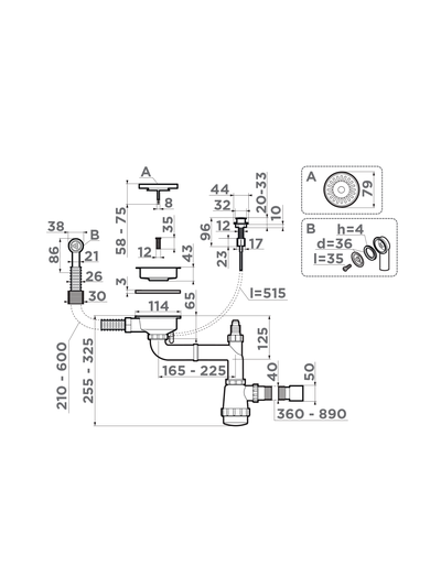 Арматура с клапаном-автоматом для одночашевых моек с круглым переливом WK-1-CL-R-A AB