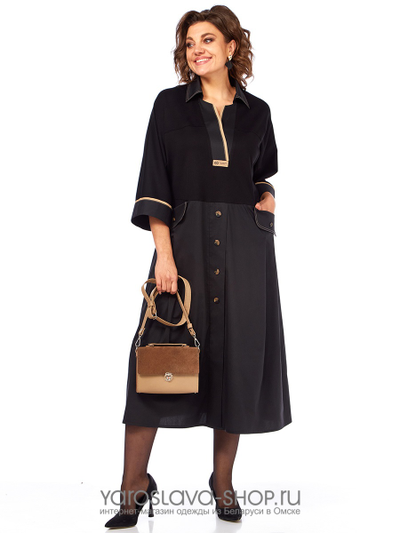 Элегантное женское платье А-силуэта в черном цвете