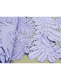 Кружево "Листья" с прозрачными пайетками СИРЕНЬ шир. 1,2 м