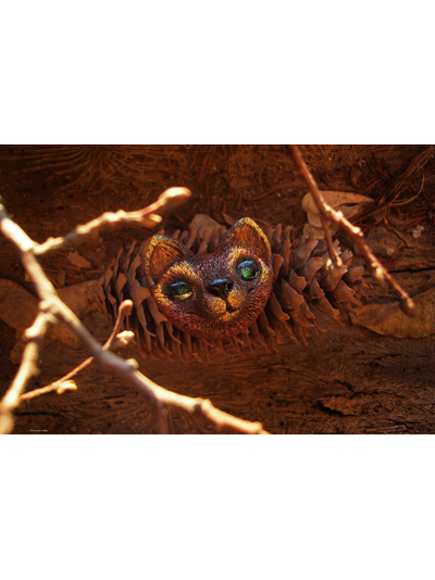 Необычная брошь "Кот-иллюзионист" (миниатюра, 4 см; авангардный стиль)