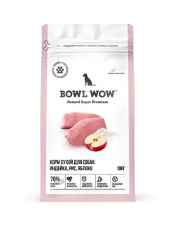 BOWL WOW (Боул Вау) корм сухой для собак средних пород Индейка, Рис, Яблоко, 10 кг