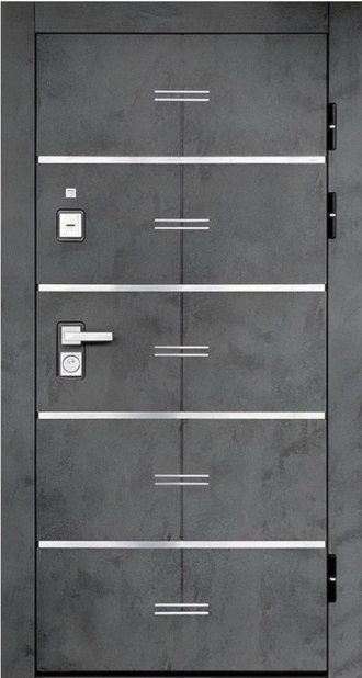 Дверь металлическая "ФЛАГМАН Z" Бетон графит/Ясень белый + вставки и хром. Молдинг
