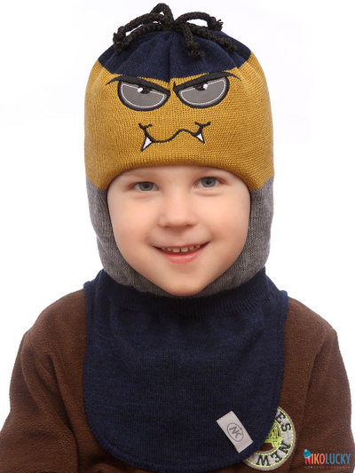 Шапка-шлем  19101-06, цвет темно-синий,горчичный, р. 52-54