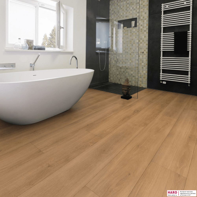 Дизайнерский пол Disano Classic Aqua Дуб Полевой 536247 в интерьере ванной