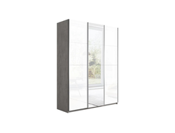 Шкаф-купе 3-х дверный «Траст» 1800 Бетон, Стекло белый глянец/Зеркало/Стекло белый глянец
