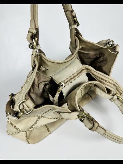 Женская сумка из натуральной винтажной кожи Vera Pelle цвет светло-бежевый арт.025890