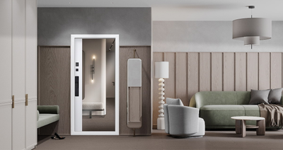 Стальная дверь   Конструктор с зеркалом (биометрический замок Smart lock Y12)