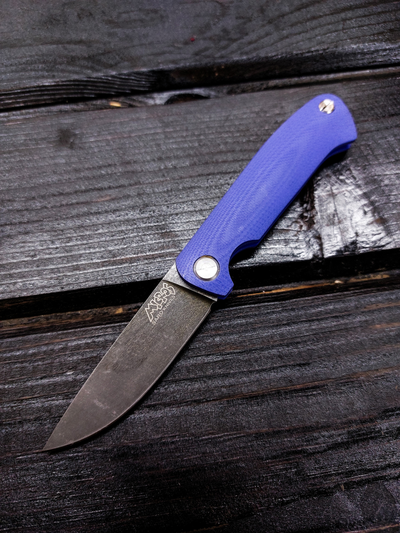 Фрикционный складной нож Микрос сталь К110 BlackWash, рукоять G10, цвет синий