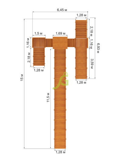 Зимняя деревянная горка "Snow Fox 12 м" с двумя скатами (две лестницы)