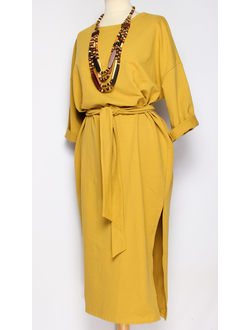 ПЛАТЬЕ БОХО "Большой разрез плотное" горчичное р.46-52