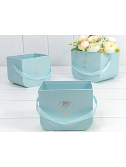 Коробка подарочная с закруг. дном (принт "Роза", голубая), 12,5*9*10см