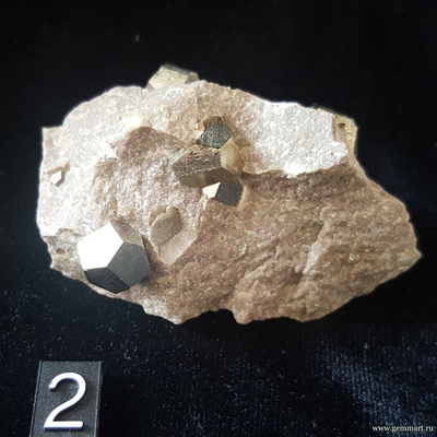 Кристаллы Пирита — пентагондодекаэдр на породе. Болгария. №2