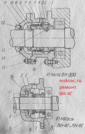 ВН-4Г, уплотнение вала, разрез. Ремонт ВН-4Г.