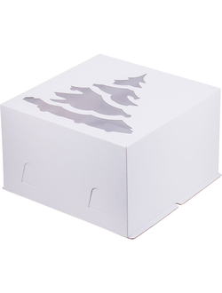 Коробка для торта с окном "Новый год" (белая), 300*300*190мм