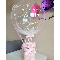 Композиция В ШЛЯПНОЙ КОРОБКЕ "Bubbles С РОЗАМИ. Розовый"