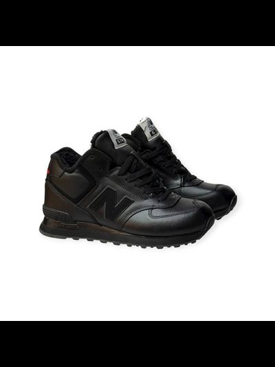 New Balance 574 leather Black  С Мехом