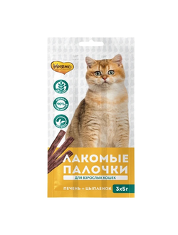 Лакомство Мнямс лакомые палочки 13,5 см для кошек с цыпленком и печенью 3х5 г