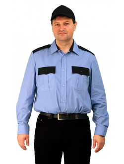 Рубашка мужская "Охрана" (дл. рукав) голубая с черным
