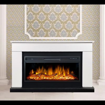 Линейный электрокамин Bergen белый с черным с очагом Vision 42 LOG LED