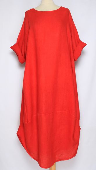 ПЛАТЬЕ БОХО ЛЬНЯНОЕ "ТЮЛЬПАН РАЗРЕЗЫ" красное, оранжевое, розовое, терракотовое, св.коричневое, электрик до р.54