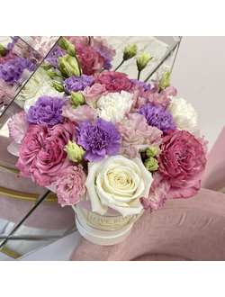 БУКЕТ В ШЛЯПНОЙ КОРОБКЕ МИКС ЦВЕТОВ №2 MINI